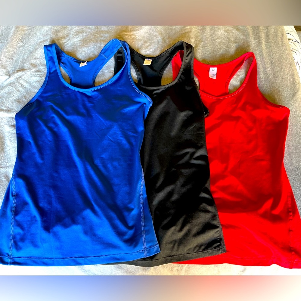 3 Pack Racerback Tanks Blue Red Black
